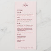 Eenvoudige Crimson & Roos Monogram Bruiloft Recept Menu (Voorkant)