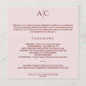 Eenvoudige Crimson & Rose Monogram Trouwceremonie Programmakaart (Voorkant)