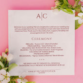 Eenvoudige Crimson & Rose Monogram Trouwceremonie Programmakaart