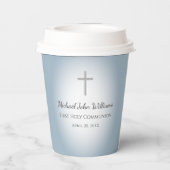 Eenvoudige Cross Blue Boys Eerste Communie Viering Papieren Bekers (Achterkant)