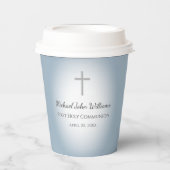 Eenvoudige Cross Blue Boys Eerste Communie Viering Papieren Bekers (Voorkant)