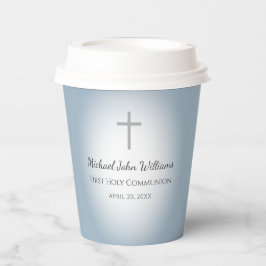 Eenvoudige Cross Blue Boys Eerste Communie Viering Papieren Bekers