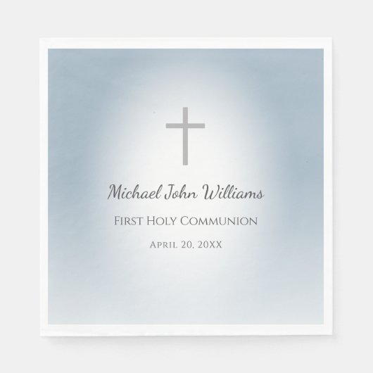 Eenvoudige Cross Blue Boys Eerste Communie Viering Servet (Voorkant)