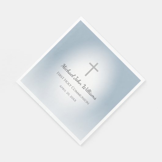 Eenvoudige Cross Blue Boys Eerste Communie Viering Servet (Hoek)
