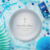 Eenvoudige Cross Boys Eerste Communie Viering Blau Papieren Bordje (Feest)