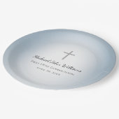 Eenvoudige Cross Boys Eerste Communie Viering Blau Papieren Bordje (Gekanteld)