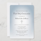 Eenvoudige Cross Dusty Blue Boys Eerste Communie Kaart (Voorkant)