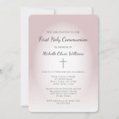 Eenvoudige Cross Elegant Roos Goud Eerste Communie Kaart (Voorkant)