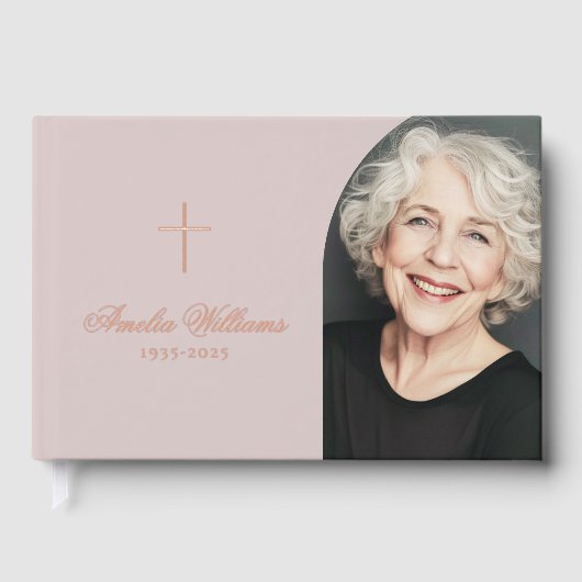 Eenvoudige cross loving geheugen begrafenis gedenk gastenboek (Voorkant)