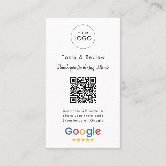 Eenvoudige Culinaire Google Review QR Code Logo Visitekaartje (Voorkant)