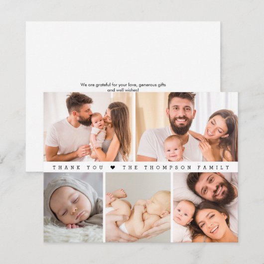 Eenvoudige Custom Baby shower Fotocollage Bedankkaart (Voorkant / Achterkant)