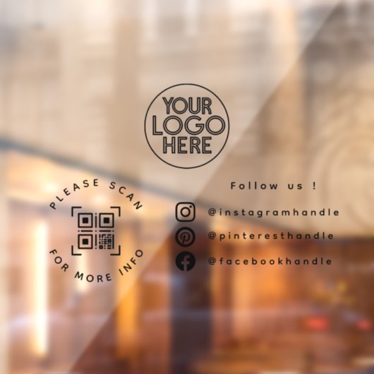 Eenvoudige Custom Business Logo QR Code Socials Cl Raamsticker (Vel 2)