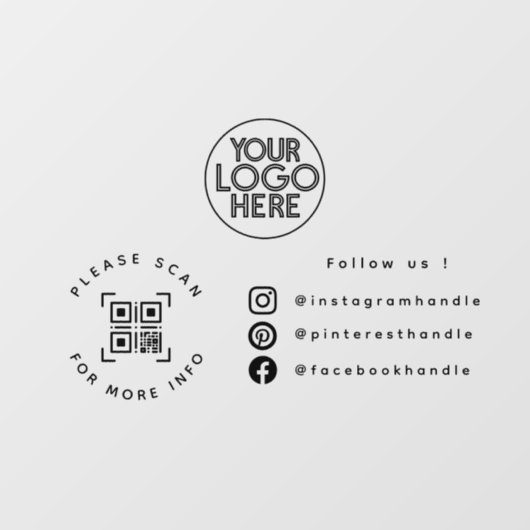 Eenvoudige Custom Business Logo QR Code Socials Wi Raamsticker (Vel)