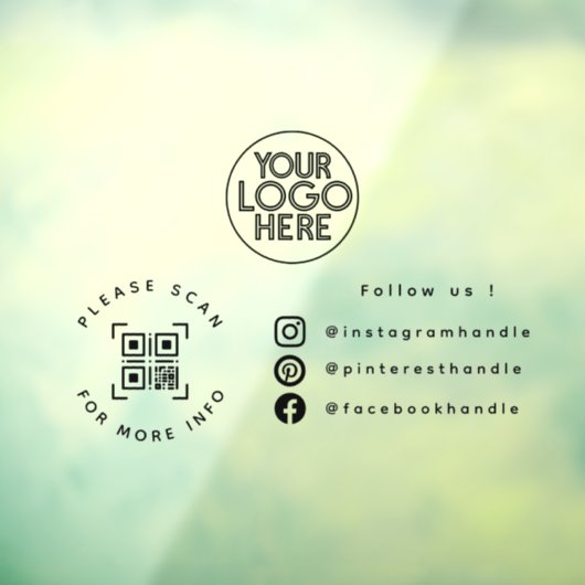 Eenvoudige Custom Business Logo QR Code Socials Wi Raamsticker (Vel 3)