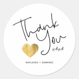 Eenvoudige Custom Dank u Gold Heart Script Ronde Sticker
