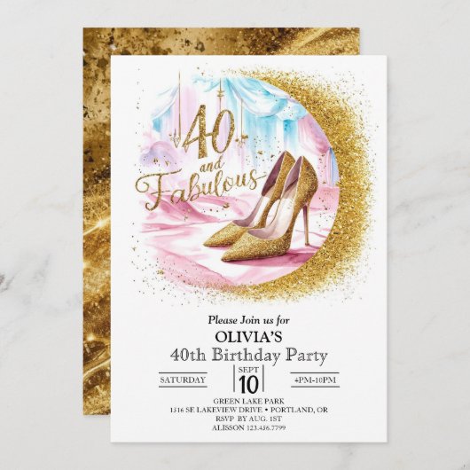 Eenvoudige Custom Digitaal Goud 40e Verjaardag Kaart (Voorkant / Achterkant)