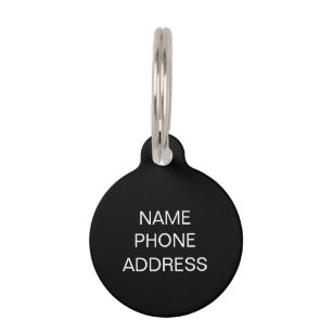 Eenvoudige Custom zwart wit Naam contact Info hond Huisdierpenning