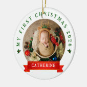 Eenvoudige Cute Baby's Eerste Kerstmis Aangepaste Keramisch Ornament (Links)