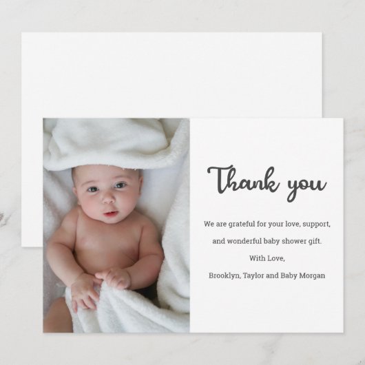 Eenvoudige Cute Custom Photo Newborn New Baby Show Bedankkaart (Voorkant / Achterkant)