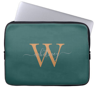 Eenvoudige Cute Green Monogram Naam en Initiaal Laptop Sleeve