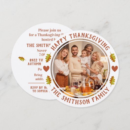 Eenvoudige Cute Herfst Thanksgiving Familie Ontmoe Kaart (Voorkant / Achterkant)