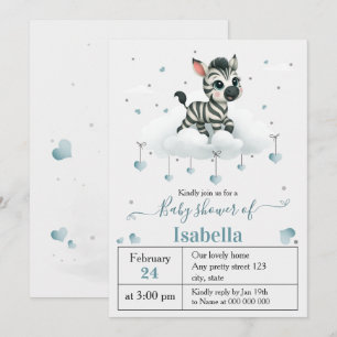 Eenvoudige cute kleine zebra baby shower kaart