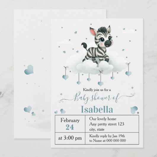 Eenvoudige cute kleine zebra baby shower kaart (Voorkant / Achterkant)