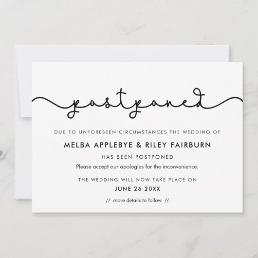 Eenvoudige cute lettertype uitgestelde aankondigin kaart (Voorkant)