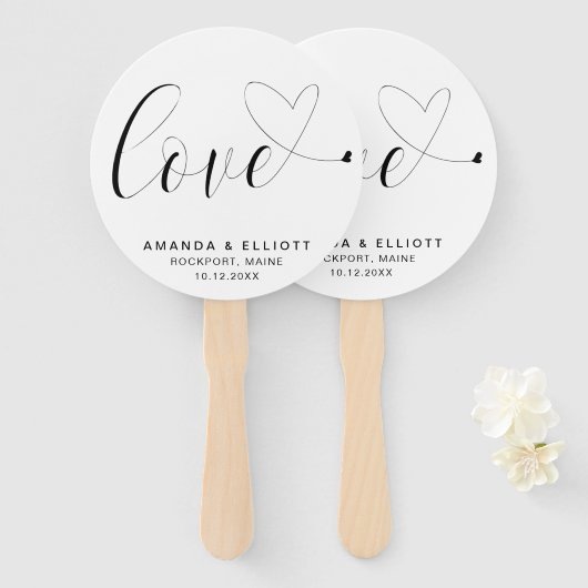 Eenvoudige Cute Liefde Hart Trouwen Handwaaier (Voorkant en achterkant)