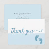 Eenvoudige Cute modern blue Script baby douche Bedankkaart (Voorkant / Achterkant)