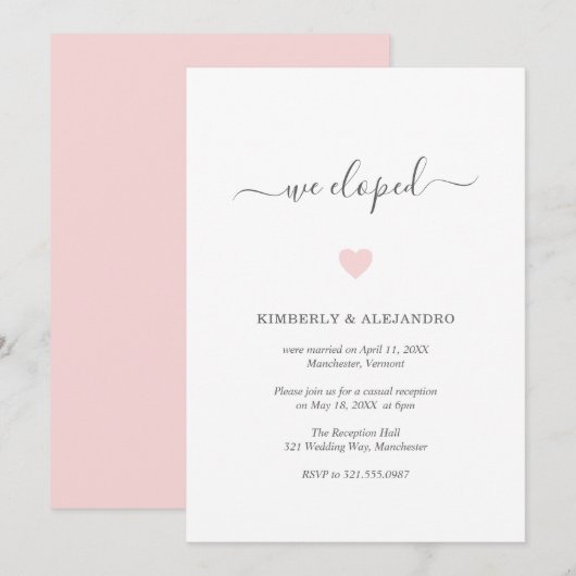 Eenvoudige Cute Roze Hart Moderne Trouwreceptie Kaart (Voorkant / Achterkant)