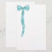 Eenvoudige Cute Turkooisblauwe Strik Briefpapier (Voorkant / Achterkant)