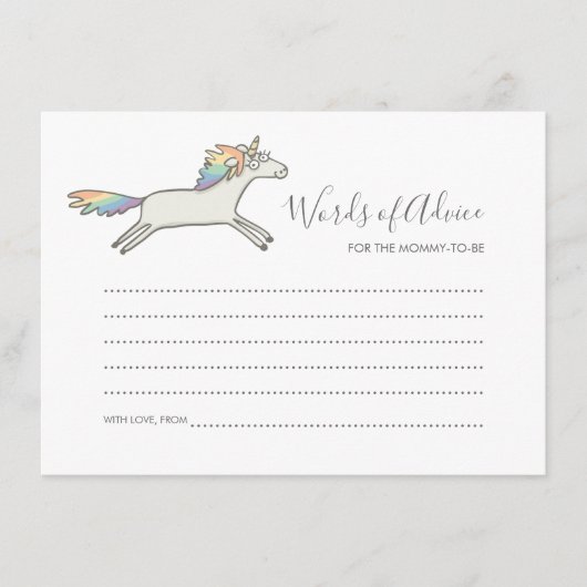 Eenvoudige Cute Unicorn Rainbow-woorden van advise Advieskaart (Voorkant)
