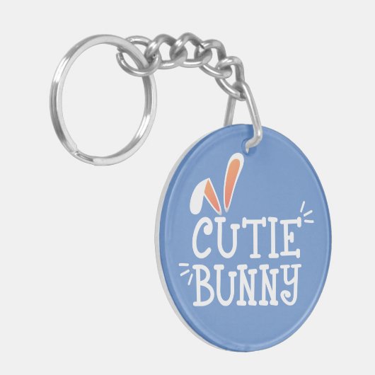 Eenvoudige Cutie Bunny Pasen Typografie | Button S Sleutelhanger (Voorkant Links)