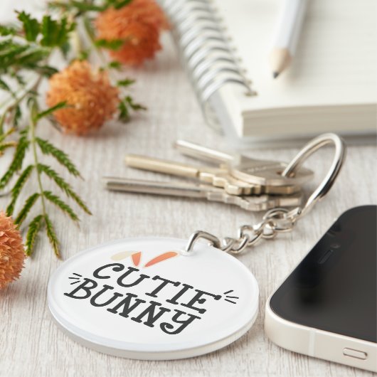 Eenvoudige Cutie Bunny Pasen Typografie | Button S Sleutelhanger (Voorkant Rechts)