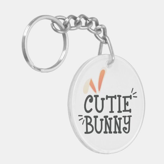 Eenvoudige Cutie Bunny Pasen Typografie | Button S Sleutelhanger (Voorkant Links)
