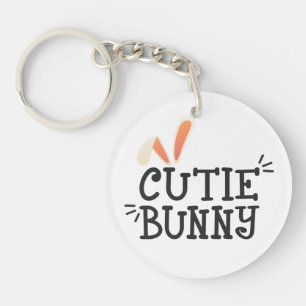 Eenvoudige Cutie Bunny Pasen Typografie   Button S Sleutelhanger