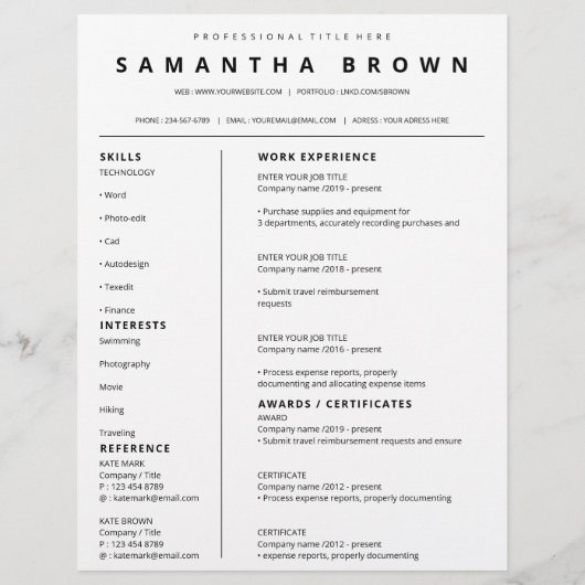 Eenvoudige cv-template moderne cv (Achterkant)