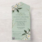 Eenvoudige Daisies op Sage Green met QR-code All In One Uitnodiging (Binnen)