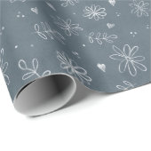 Eenvoudige Daisies Slate Blue Hand getrokken Cadeaupapier (Rol Hoek)