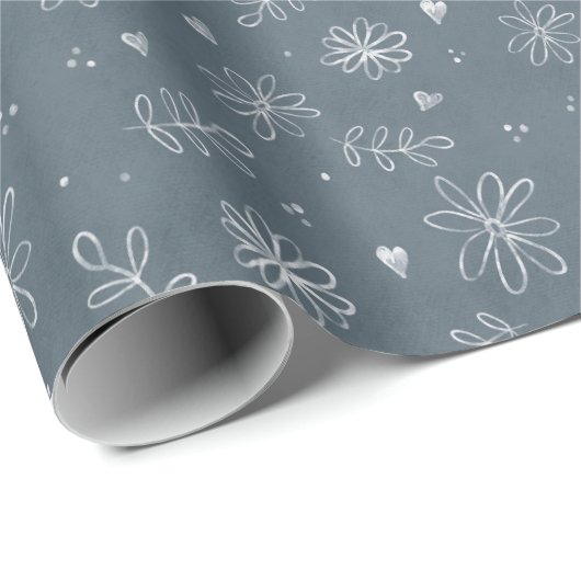 Eenvoudige Daisies Slate Blue Hand getrokken Cadeaupapier (Rol Hoek)