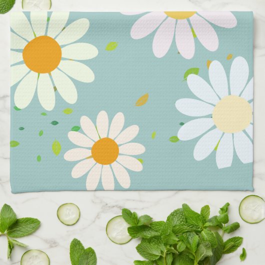 Eenvoudige Daisy Bloemen Bloempatroon trendy Girly Theedoek (Gevouwen)