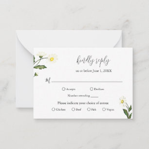 Eenvoudige Daisy Floral Wedding Mini RSVP-kaart Notitiekaartje