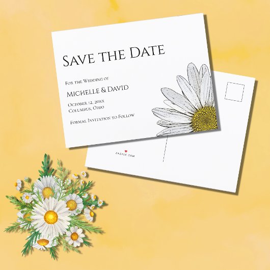 Eenvoudige Daisy Floral Wedding Save the Date Aankondigingskaart