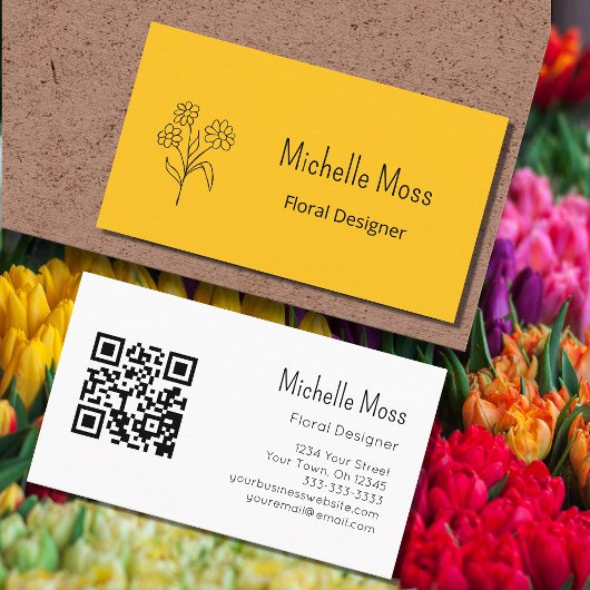 Eenvoudige Daisy QR code Goud Bloemen Designer Visitekaartje
