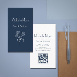 Eenvoudige Daisy QR code Marine Blauw Grafisch Ont Visitekaartje