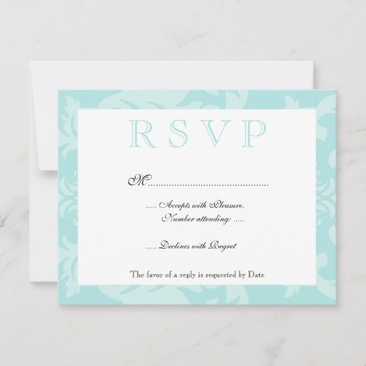 Eenvoudige Damask Robin's Egg Blue RSVP Kaartje (Voorkant)