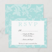 Eenvoudige Damask Robin's Egg Blue RSVP Kaartje (Voorkant / Achterkant)