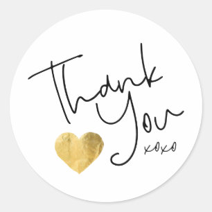 Eenvoudige dank: Gold Heart Hand geschreven Ronde Sticker