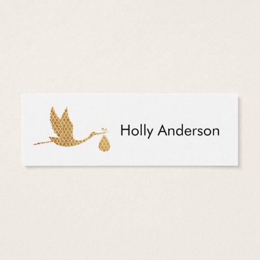 Eenvoudige dank: Kaarten met preppy Gold Stork inv Mini Visitekaartjes (Achterkant)